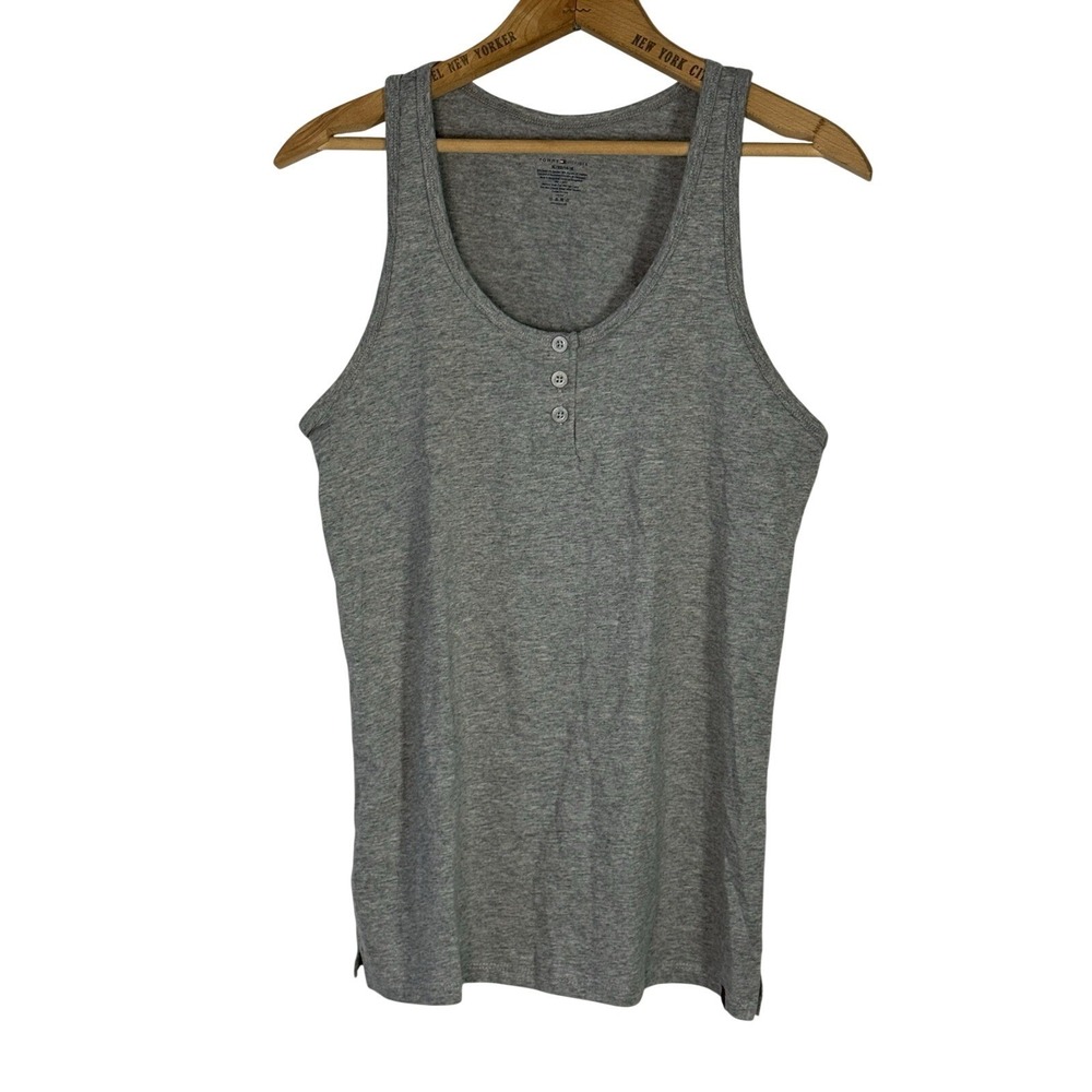 Tommy Hilfiger Tank Top Women's XL Gray Cotton Stretch Henley Sleeveless